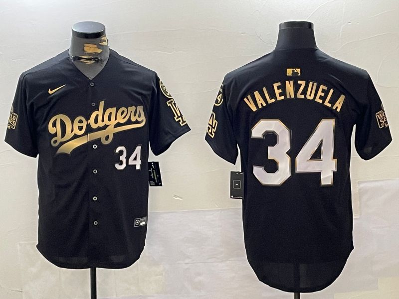 Men Los Angeles Dodgers 34 Valenzuela Black Gold Game 2024 Nike MLB Jersey style 11201